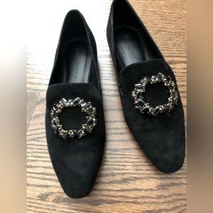 Karl Lagerfeld velvet flat shoes with rhinestone buckle